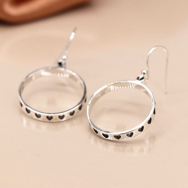 Sterling silver drop hoop heart earrings Wildwood Cornwall