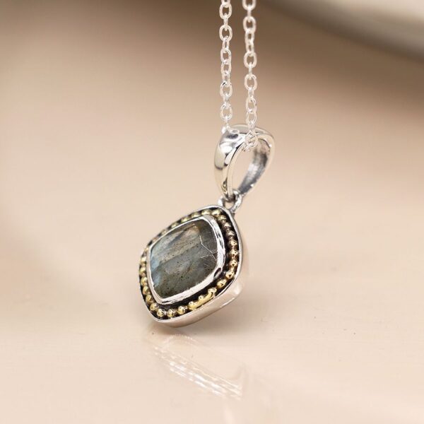Sterling silver faceted labradorite pendant necklace Wildwood Cornwall