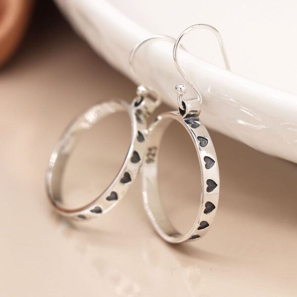 Sterling silver oxidised heart hoop earrings Wildwood Cornwall