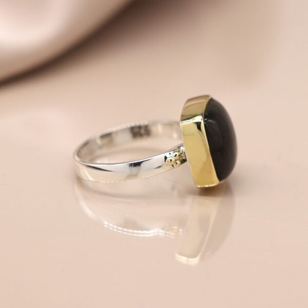 Sterling silver square labradorite ring with gold Wildwood Cornwall