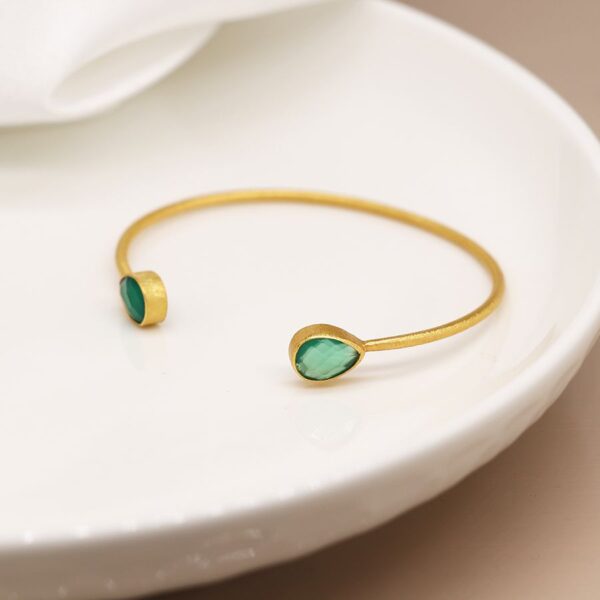 Teardrop green onyx gold bangle Wildwood cornwall