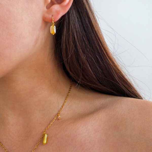 Yellow amber shell earrings Wildwood Cornwall