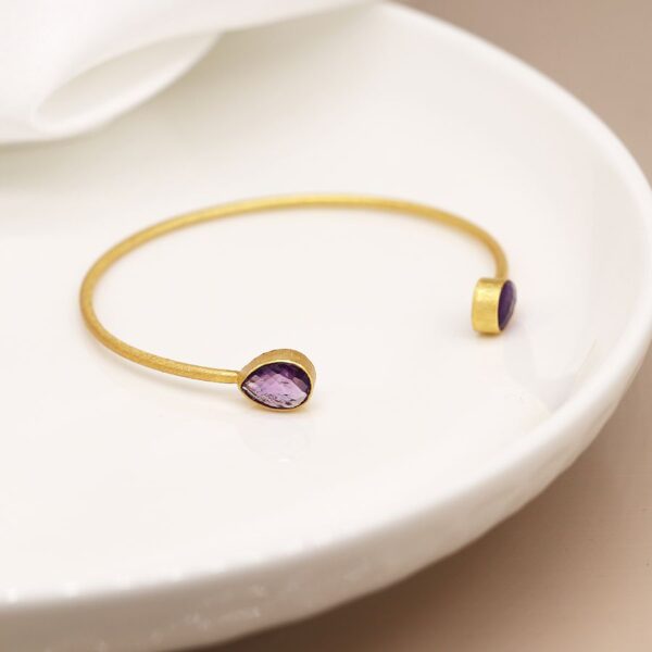 gold plated amethyst teardrop bangle Wildwood Cornwall