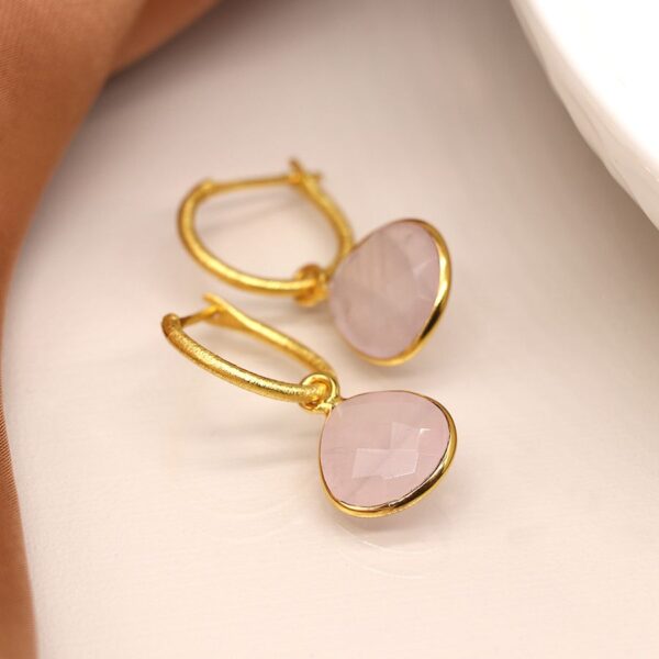 rose quartz pear drop gold earrings Wildwood Cornwall