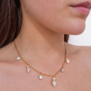 shell and freshwater pearls gold plated necklace Wildwood Cornwall