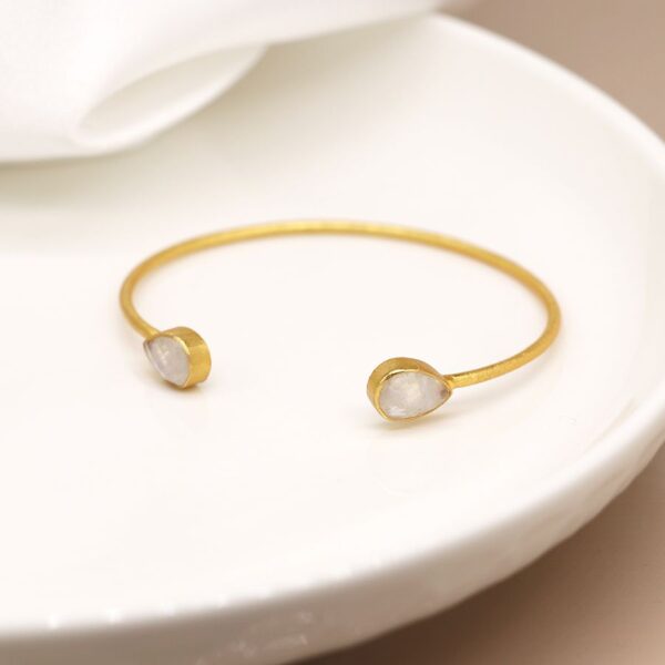 tear drop gold plated rainbow moonstone teardrop bangle Wildwood cornwall