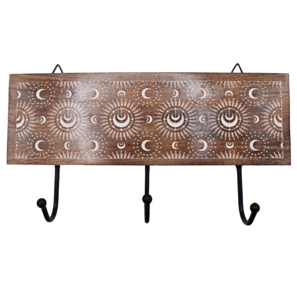 Mango wood triple coat hook moon design fair trade Wildwood Cornwall