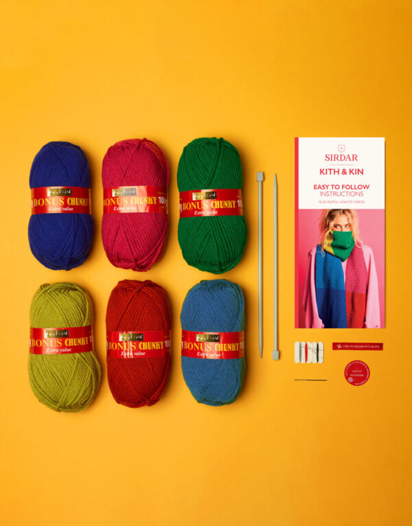 Knitting kit gift set colour block scarf wildwood Cornwall