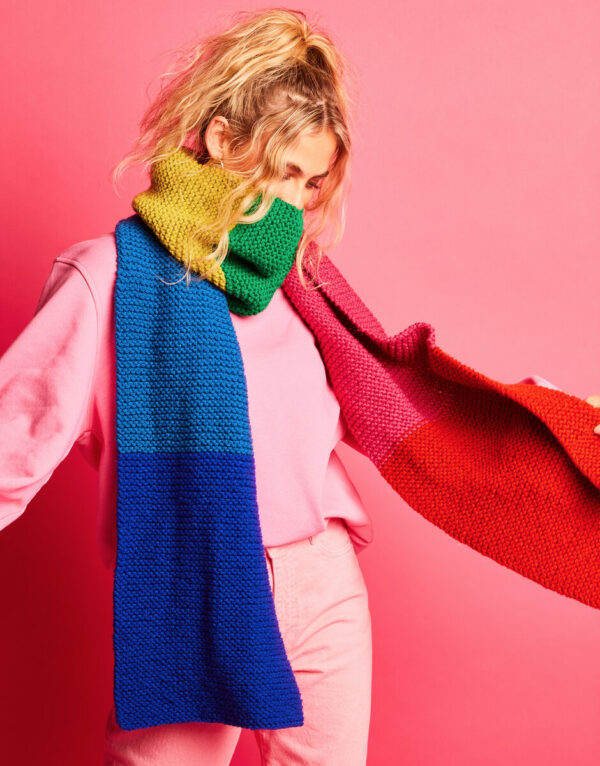 colour block bright scarf knitting kit Wildwood Cornwall