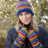 Pachamama rainbow bobble hat and wrist warmers Wildwood cornwall
