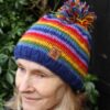 Rainbow NZ wool bobble hat Wildwood Cornwall