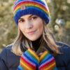 Rainbow bobble hat and wrist warmers Wildwood Cornwall