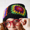 black multicoloured granny square crochet hat Wildwood cornwall
