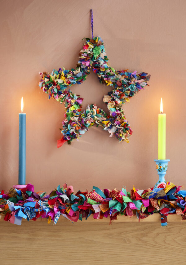 Recycled sari christmas star wreath Wildwood cornwall