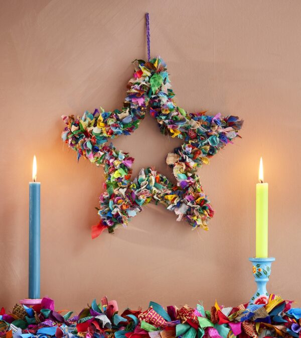 Recycled sari christmas star wreath Wildwood cornwall copy