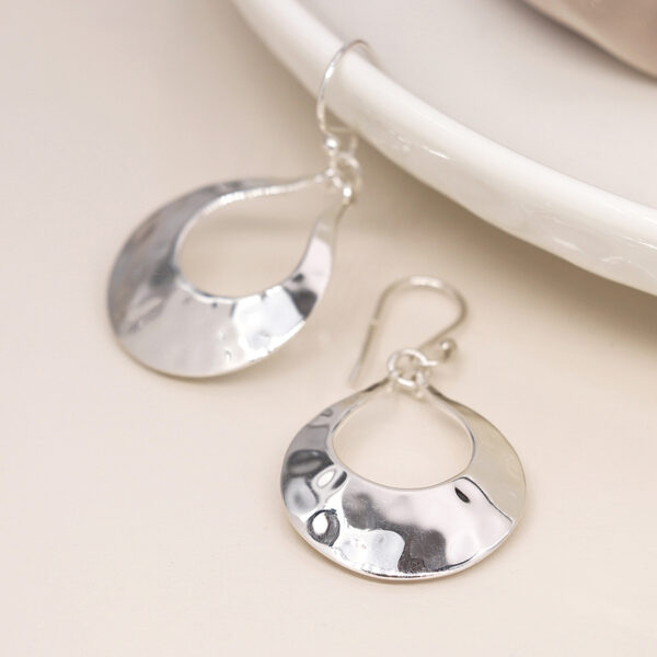 Large hammered sterling silver drop earrings wildwood cornwall