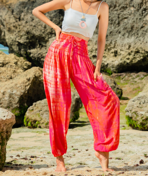 Pink tie dye bali trousers wildwood cornwall