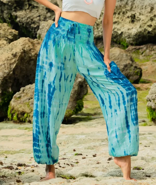 blue tie dye bali trousers wildwood cornwall