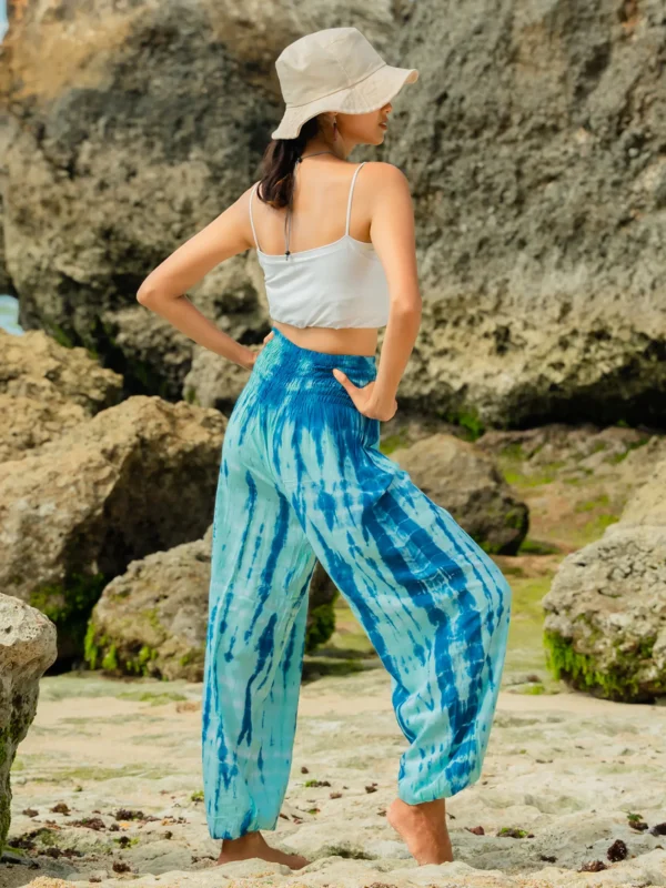 blue tie dye bali trousers wildwood cornwall bude