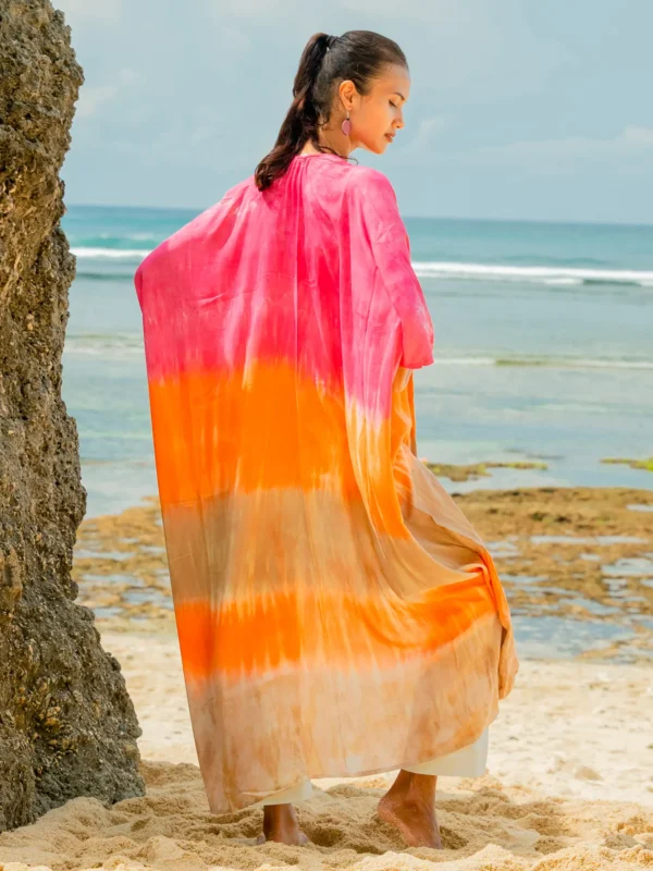pink orange ombre tie dye long summer kimono