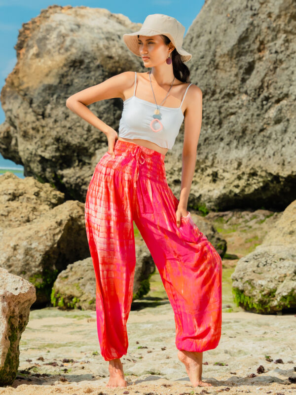pink tie dye bali trousers with pocket wildwood cornwall