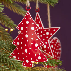 Red dotty Christmas tree decoration Wildwood Cornwall