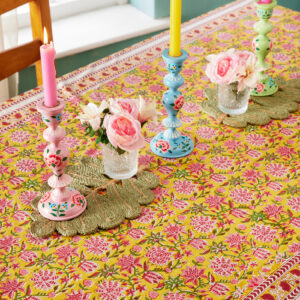 Sanganeri yellow floral tablecloth Wildwood cornwall