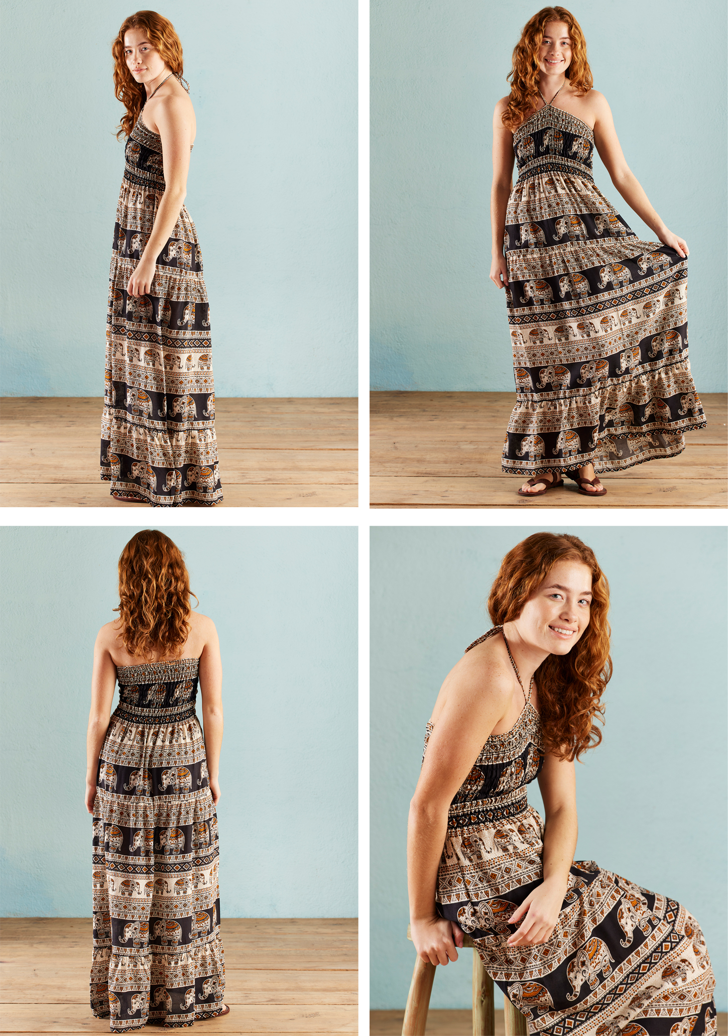 black elephant print halterneck dress wildwood cornwall