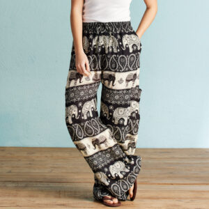 black elephant print trousers wildwood cornwall bude