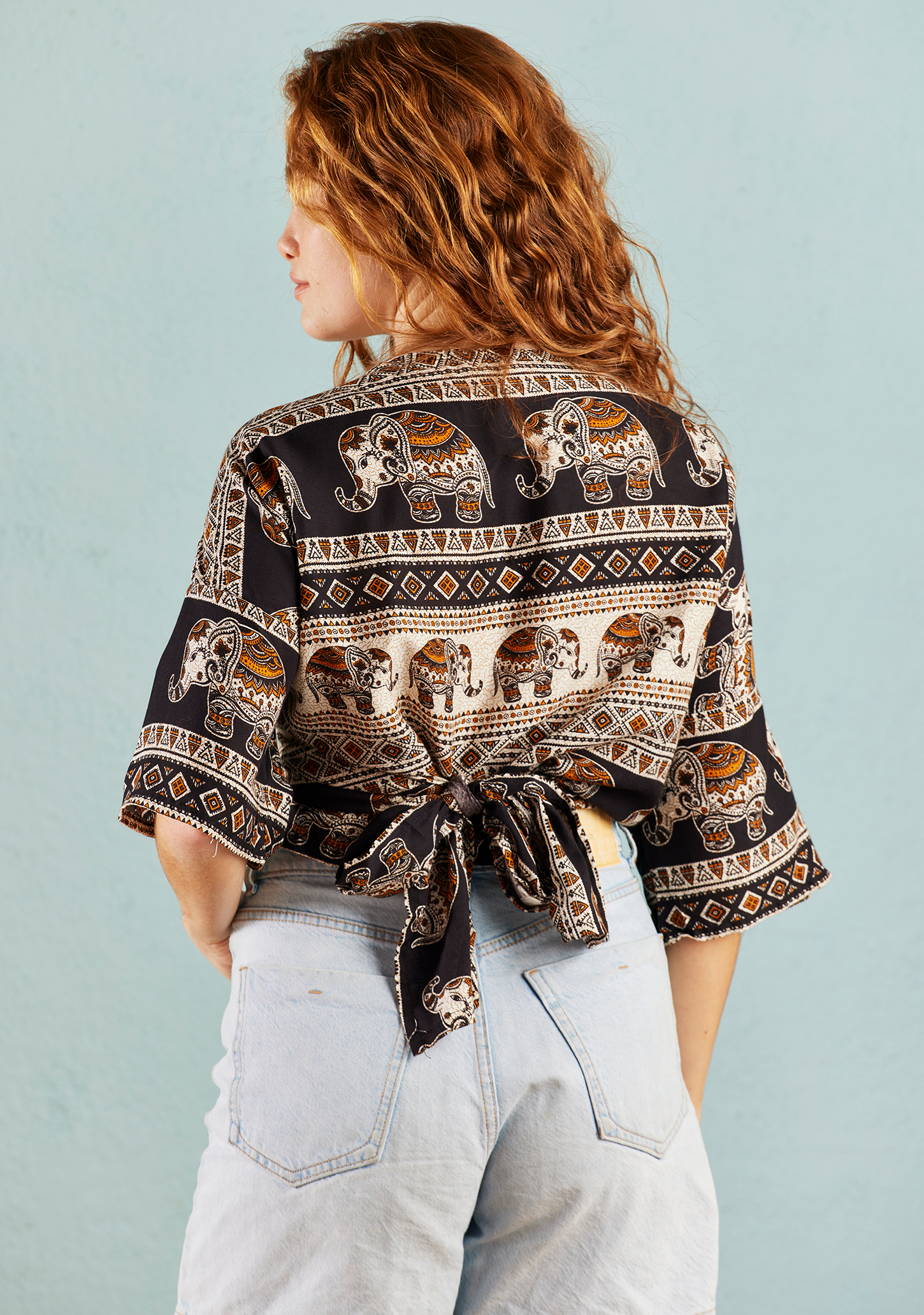 black elephant print wrap crop top wildwood cornwall