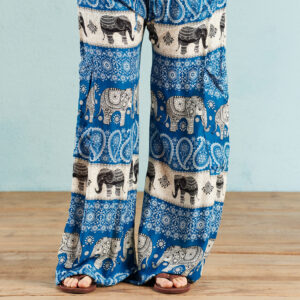 blue elephant print trousers wildwood cornwall