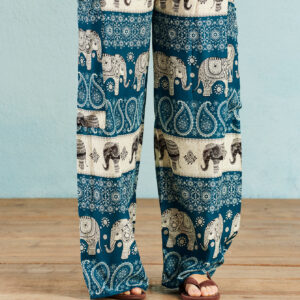 green elephant print trousers wildwood cornwall