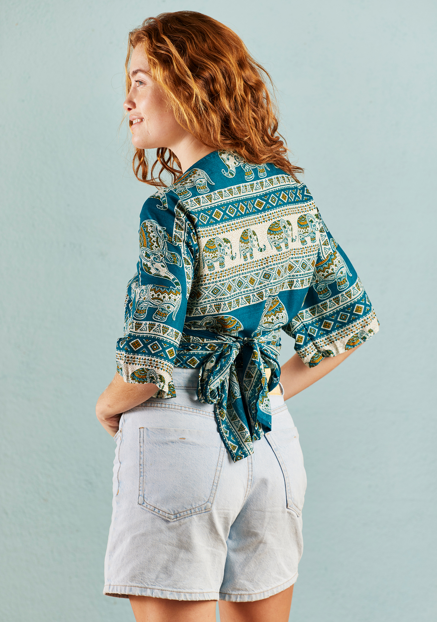 green elephant print wrap crop top wildwood cornwall