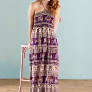 purple elephant print maxi dress wildwood cornwall
