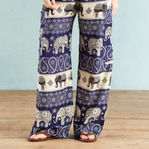 purple elephant print trousers wildwood cornwall