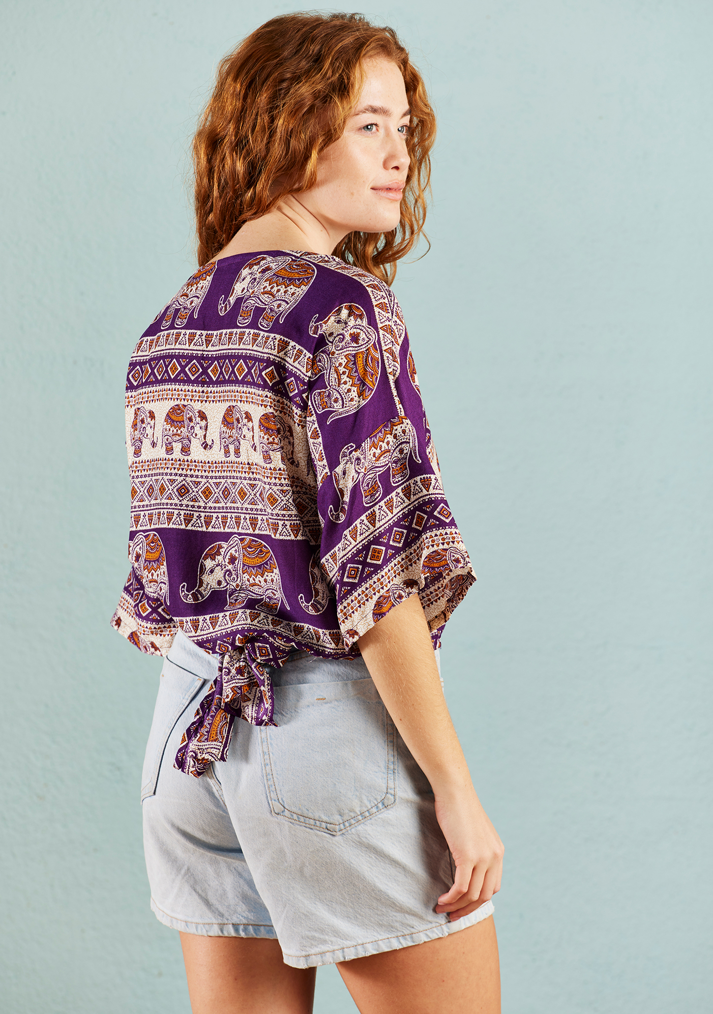 purple elephant print wrap tie top wildwood cornwall
