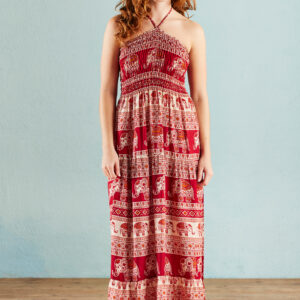 red elephant print maxi dress wildwood cornwall